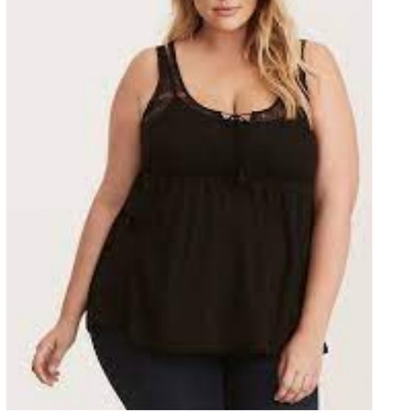 torrid Tops - Torrid Women's Crochet Bodice Black Babydoll Tank Top Size 1X Style 10551389
